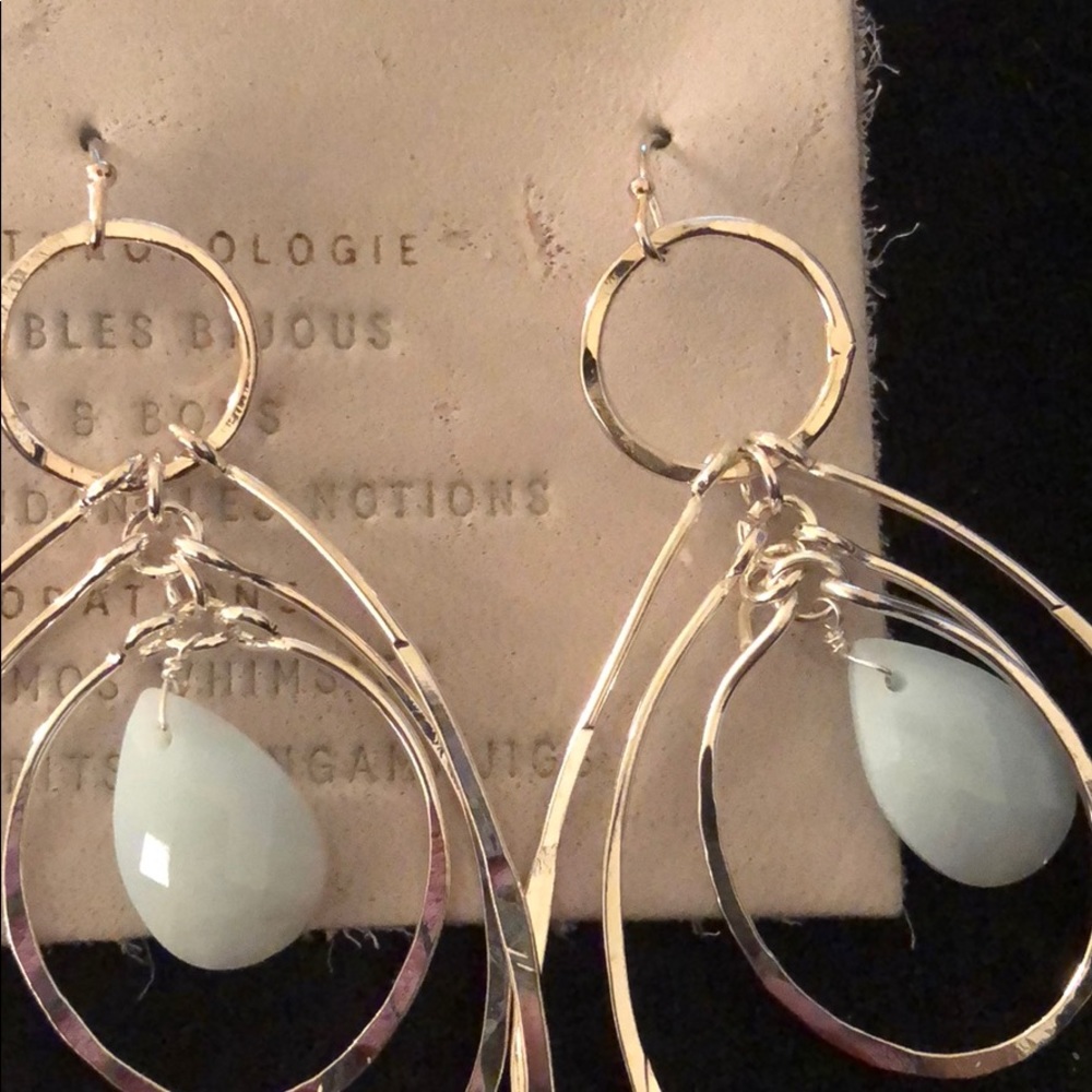 Anthropologie semi precious hoop earrings stone - Picture 2 of 5